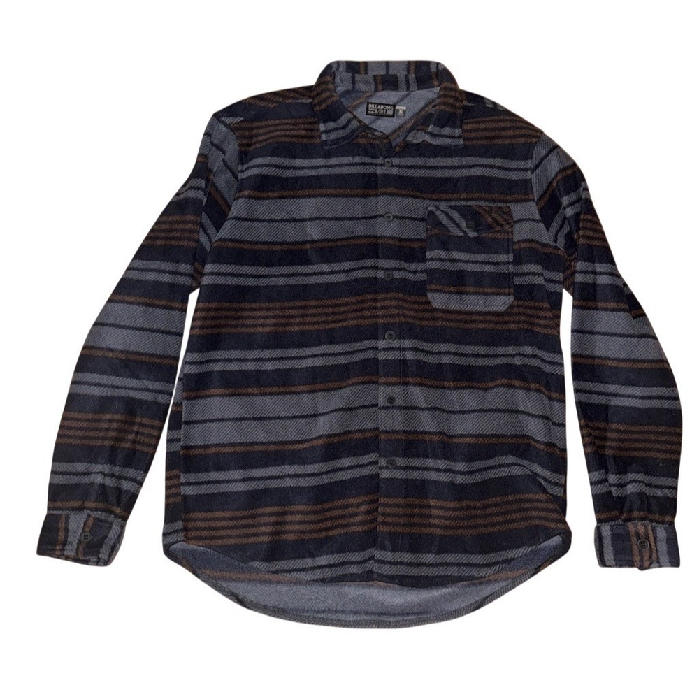 Billabong A/Div Men's XL Striped Flannel Button-Up Shirt Gray Brown shacket